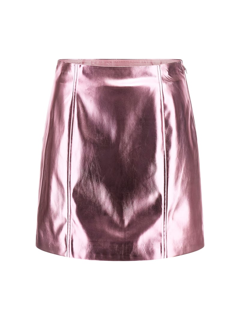 Metallic effect faux leather mini skirt