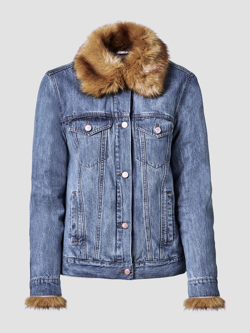 guess faux fur denim jacket