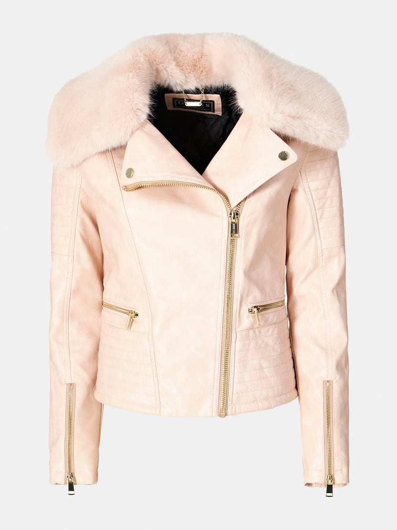 guess leather jacket with fur