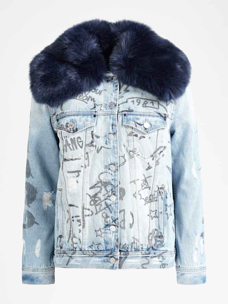 denim jacket with faux shearling collar