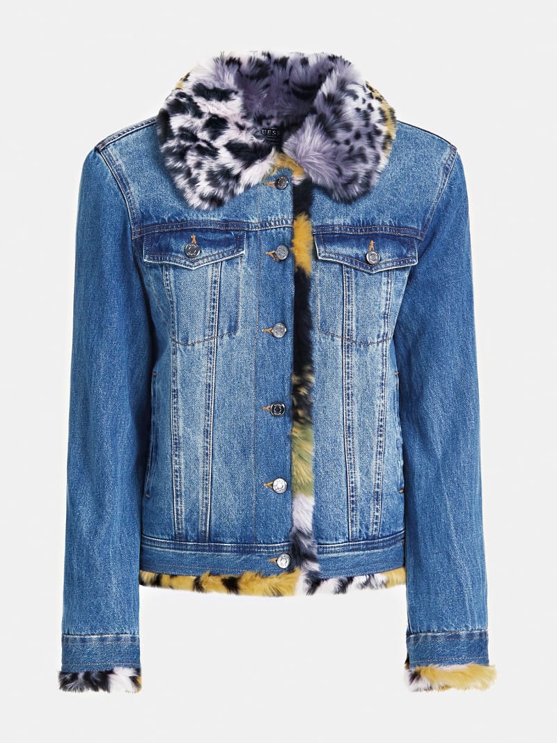 guess faux fur denim jacket