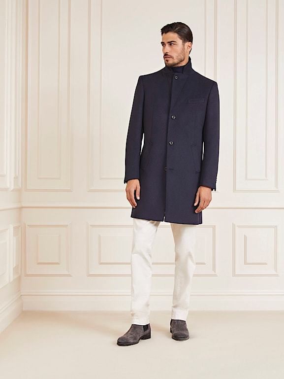 Dkny slim fit navy twill funnel neck coat sale