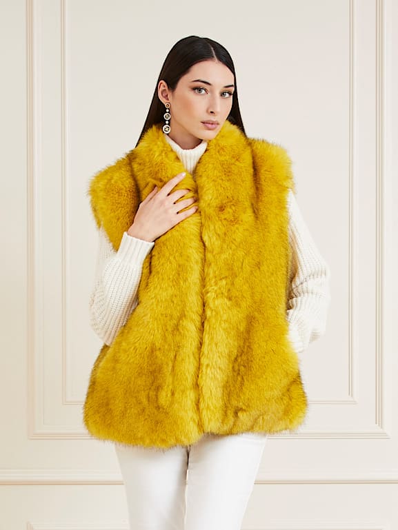 Yellow faux outlet fur vest