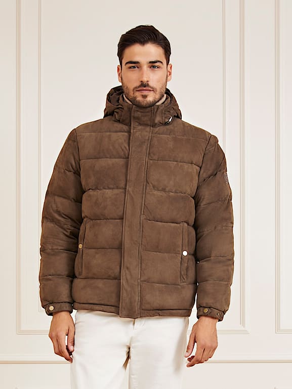Mens suede puffer jacket hot sale