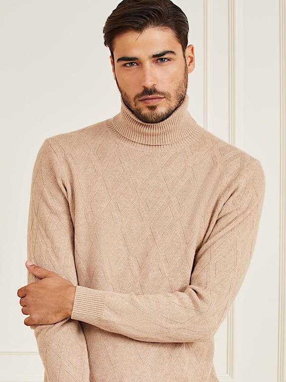 Beige turtleneck sweater mens discount