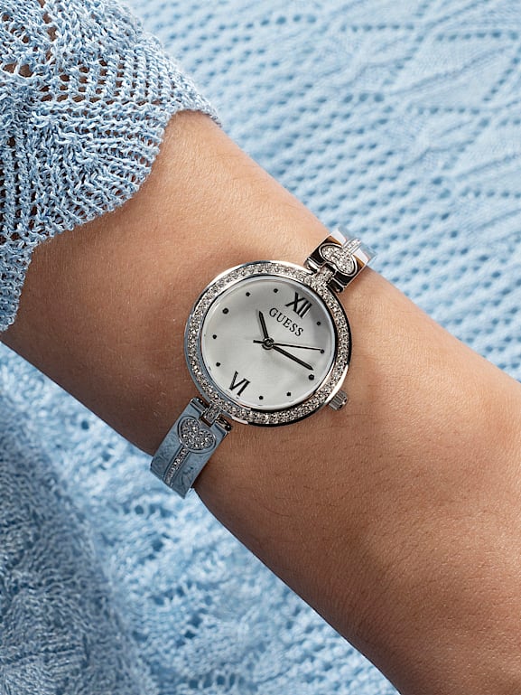 Ladies silver guess clearance watch with swarovski crystals