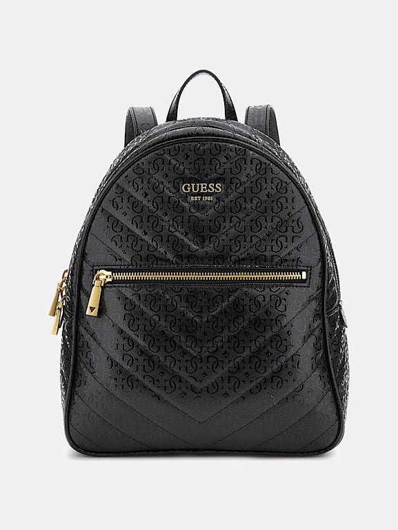 GUESS Vikky patent leather logo backpack Women