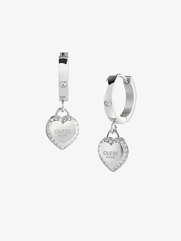Guess silver heart earrings discount