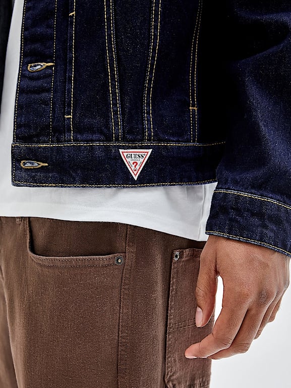Guess denim jacket logo outlet on back