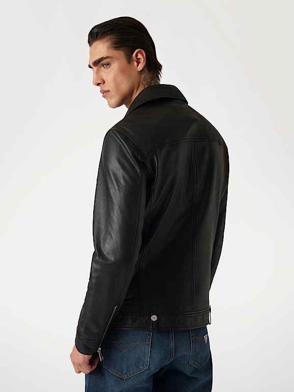 Mens guess leather jacket discount