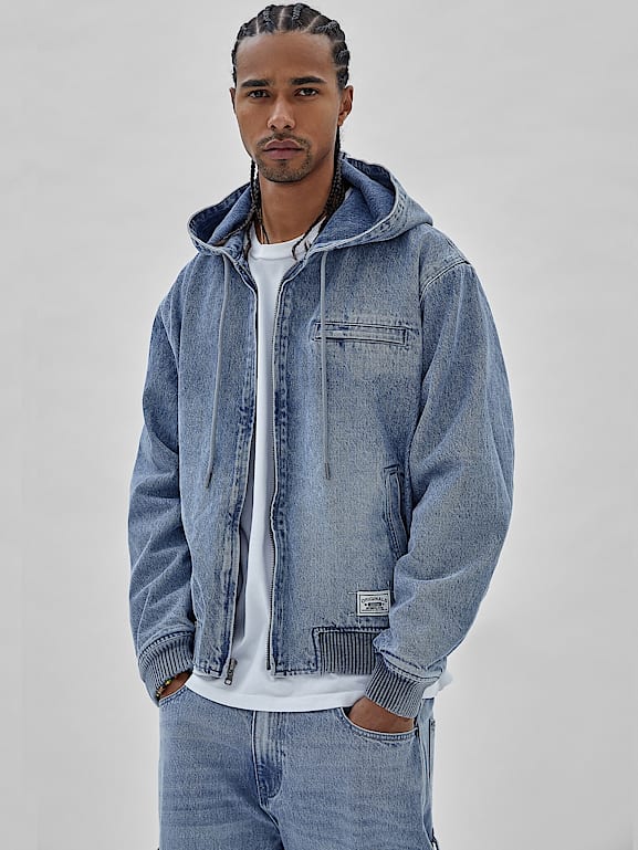 GUESS Originals Denim sweatshirt met capuchon en ritssluiting Dames