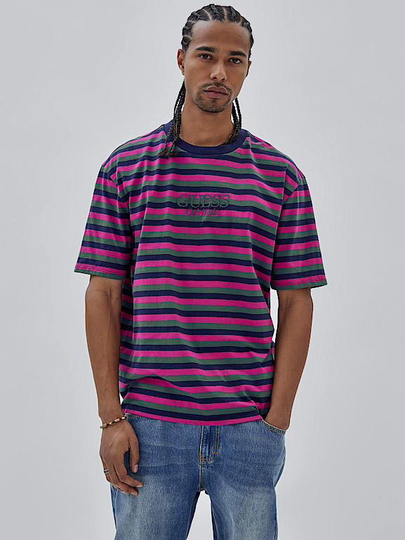 Guess yellow striped t hot sale shirt