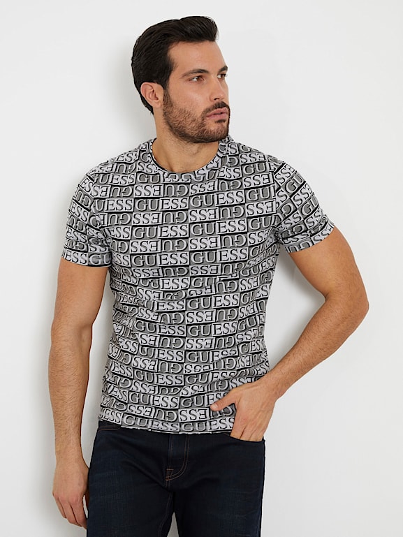 GUESS T shirt logo all over Heren