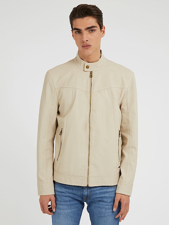 Guess cream leather jacket shop