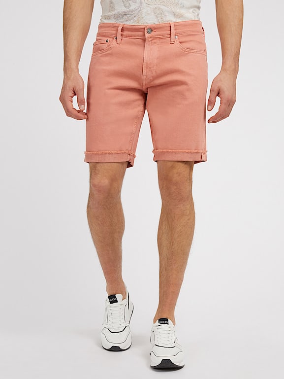 Mens pink cheap jean shorts