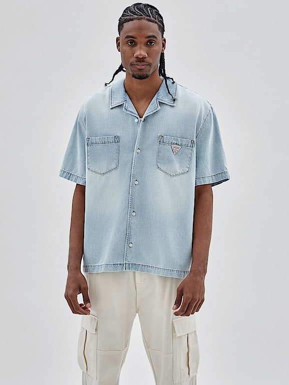 Mens short sleeve denim shirt outlet