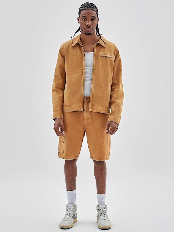 Beige denim jacket men discount