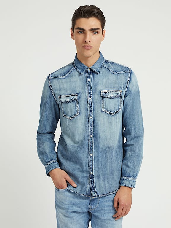Camicia jeans on sale guess uomo