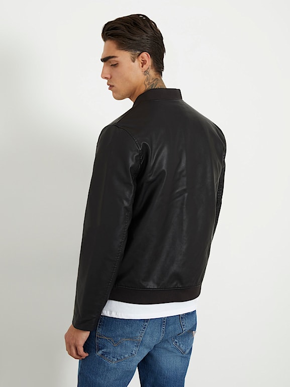 Guess leather discount bomber jacket mens