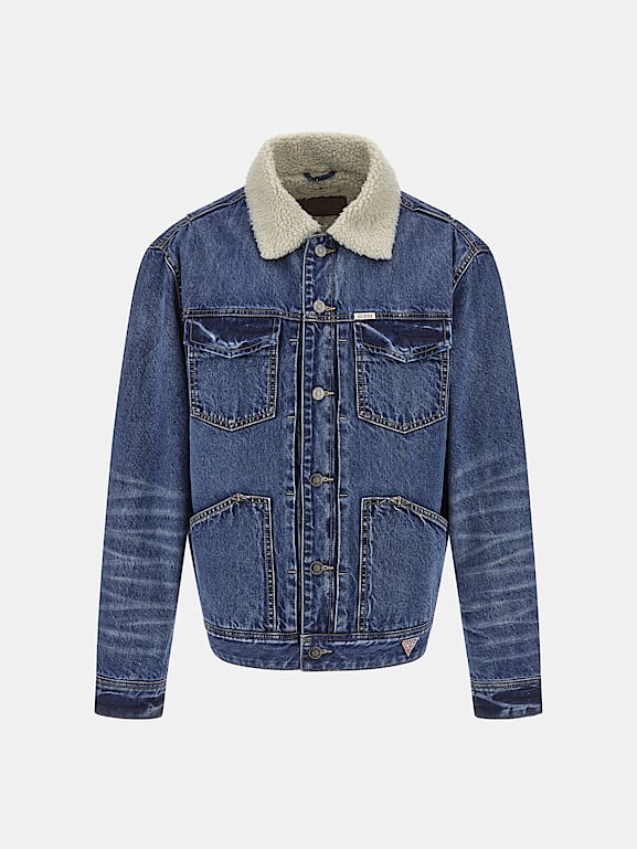 Mens denim jacket with sherpa collar sales