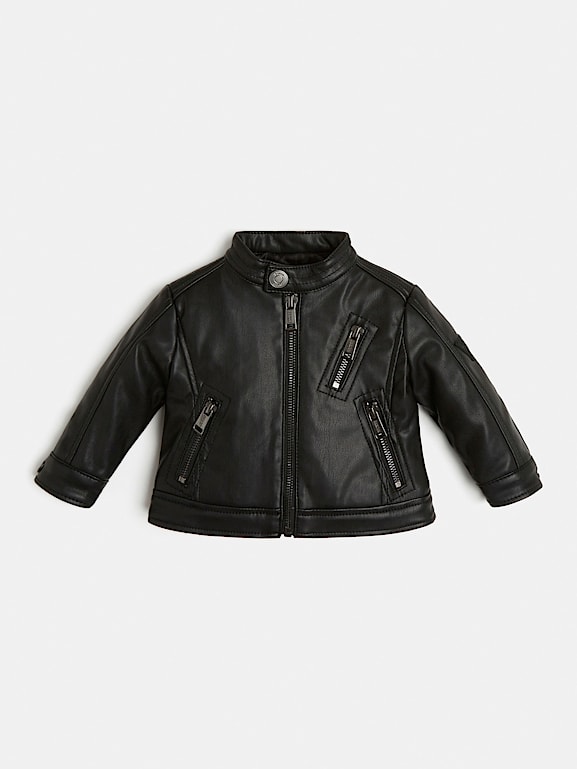 Black fabric biker jacket online