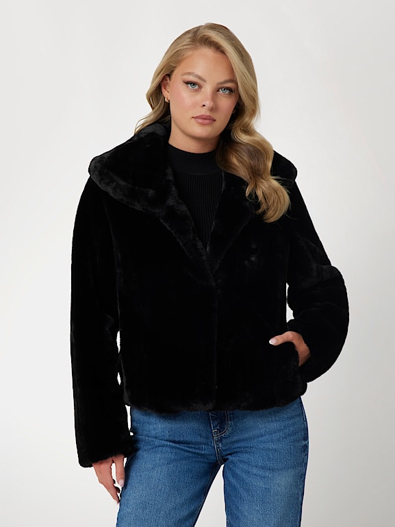 Guess black jacket with fur discount