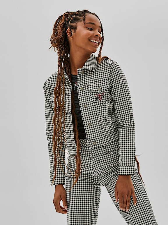 SLIM CHEQUERED DENIM JACKET Women GUESS Originals Official Website