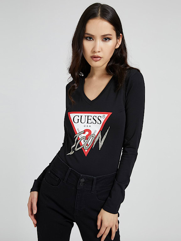 Klokje Detecteerbaar geur T-SHIRT LOGO STRAS Dames | Officiële GUESS® Website