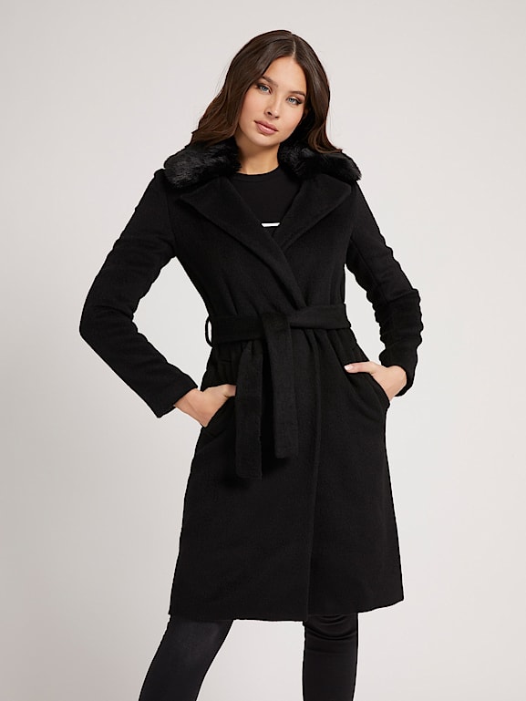 manteau noir femme guess