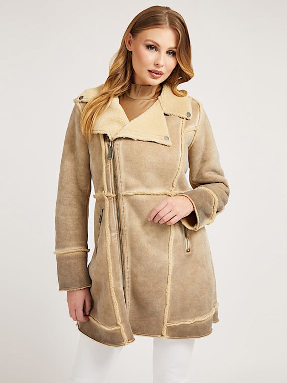 Guess faux outlet shearling overcoat