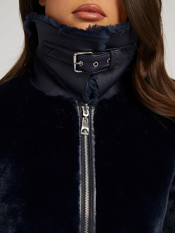 Guess reversible jacket with faux fur hot sale