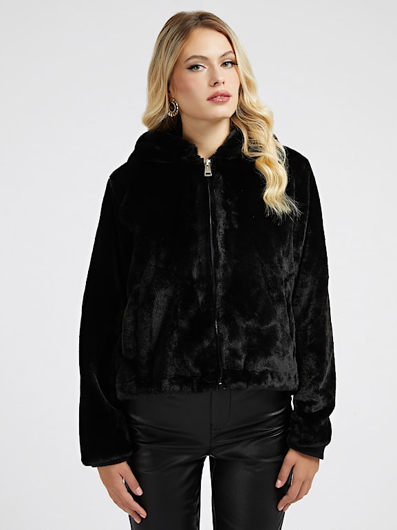 Guess faux fur bomber jacket best sale