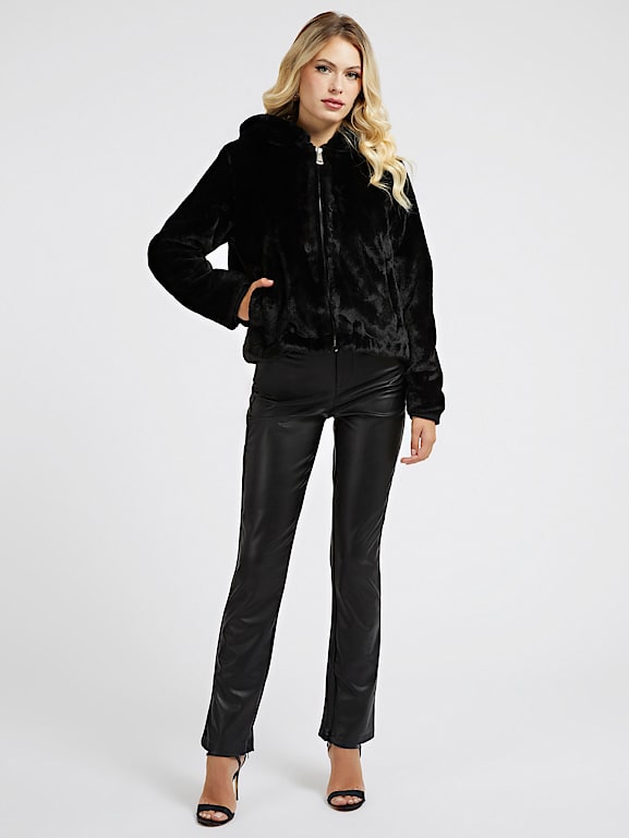 GUESS Back logo faux fur jacket