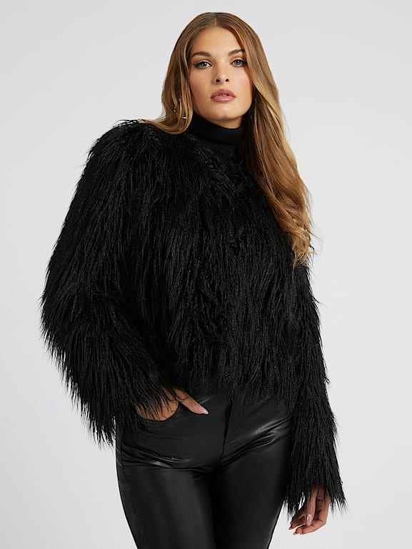 Guess black outlet fur jacket