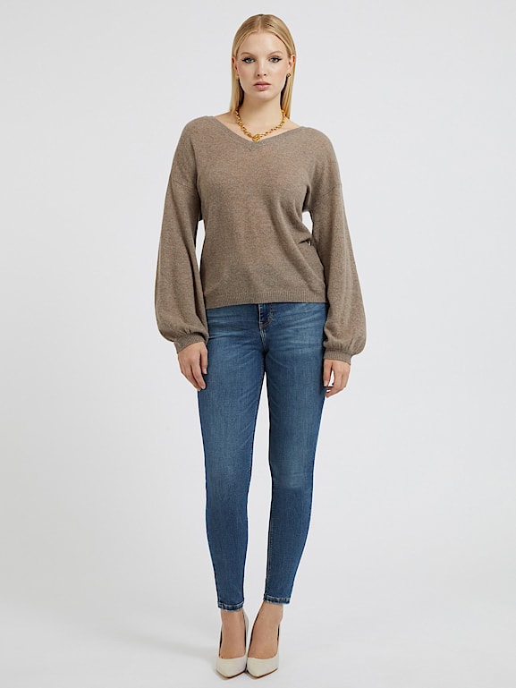 Balloon sleeve cashmere sweater hotsell