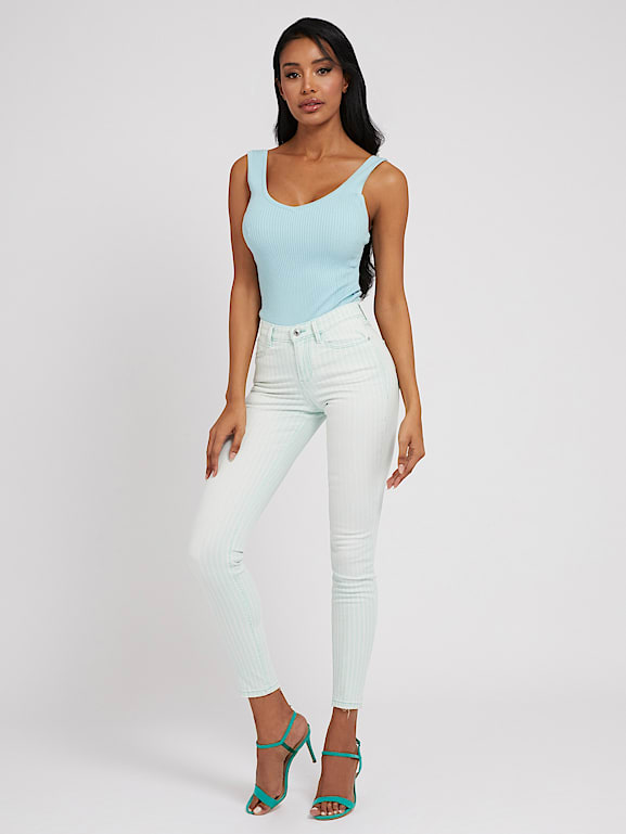 High waisted striped skinny jeans sale