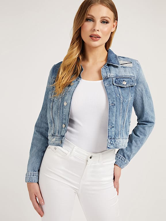 Guess cropped denim jacket discount