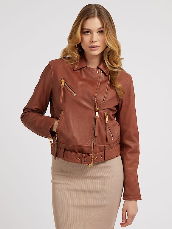 Chaqueta biker de cuero Mujer | GUESS® Sitio Oficial