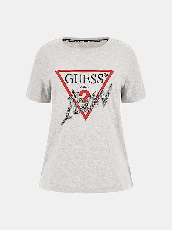 Guess camiseta de mujer, manga corta con logotipo Icon Aplicaciones Talla S  Color BLUE