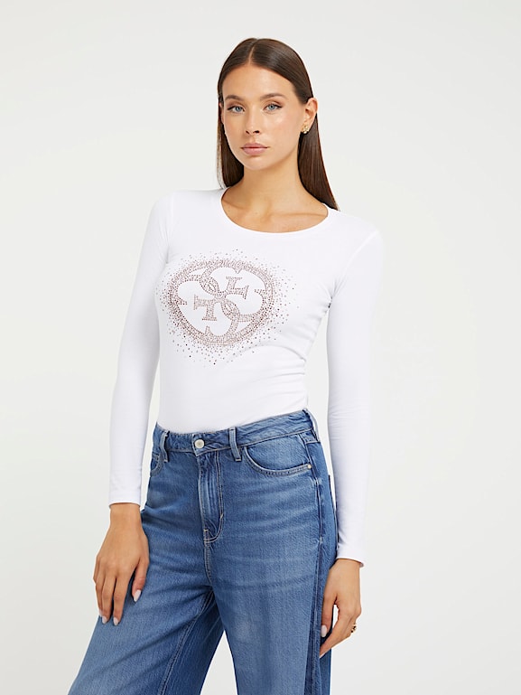 T-Shirt guess donna logo frontale con strass