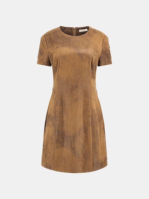 Short sleeve suede dress online