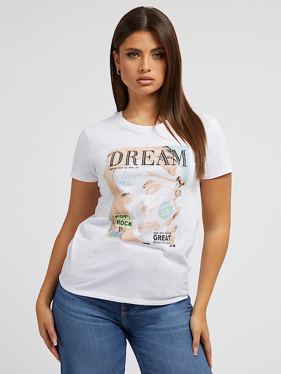 Draad geeuwen schermutseling T-shirt met print op de voorkant Dames | Officiële GUESS® Website