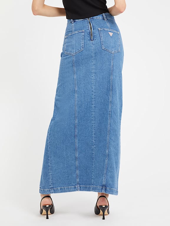 Длинная джинсовая юбка с разрезом Женщинам