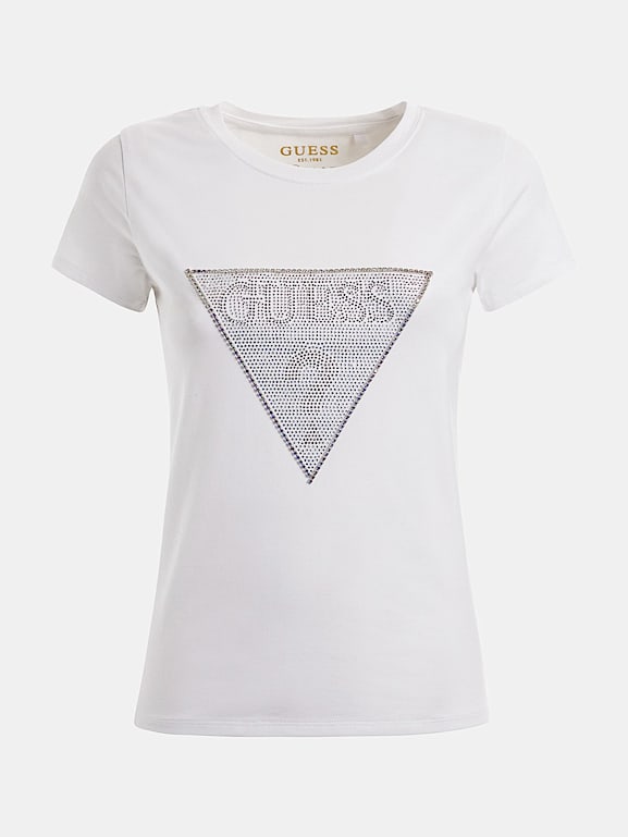 Asalto Juramento Marquesina Camiseta logo triángulo pedrería Mujer | GUESS® Sitio Oficial