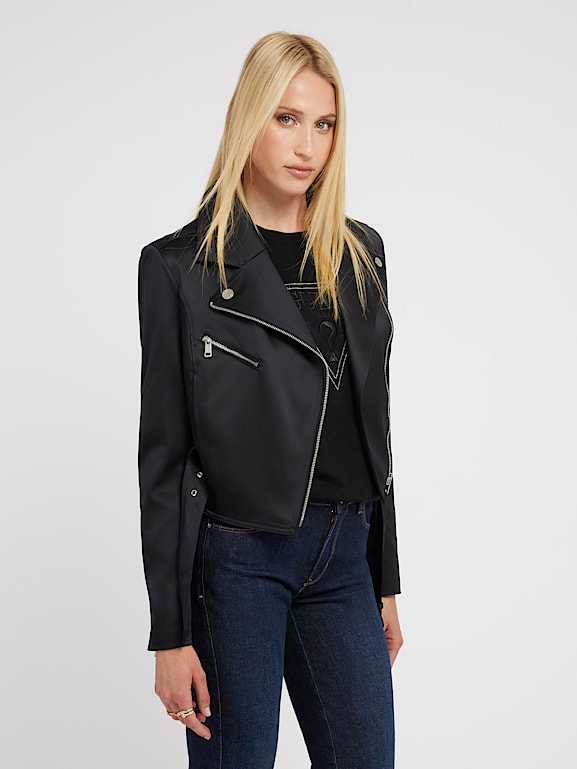 Guess cropped leather jacket cheap