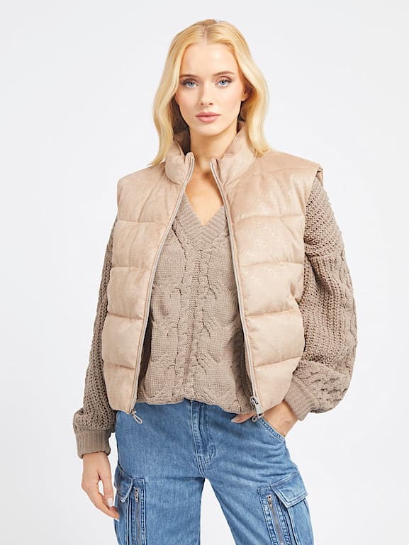 Faux suede puffer jacket best sale