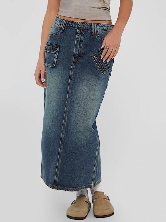 GUESS Originals Gonna jeans cargo lunga Donna