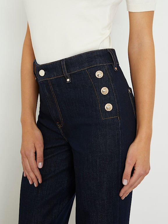 Jean taille hotsell haute boutons apparents