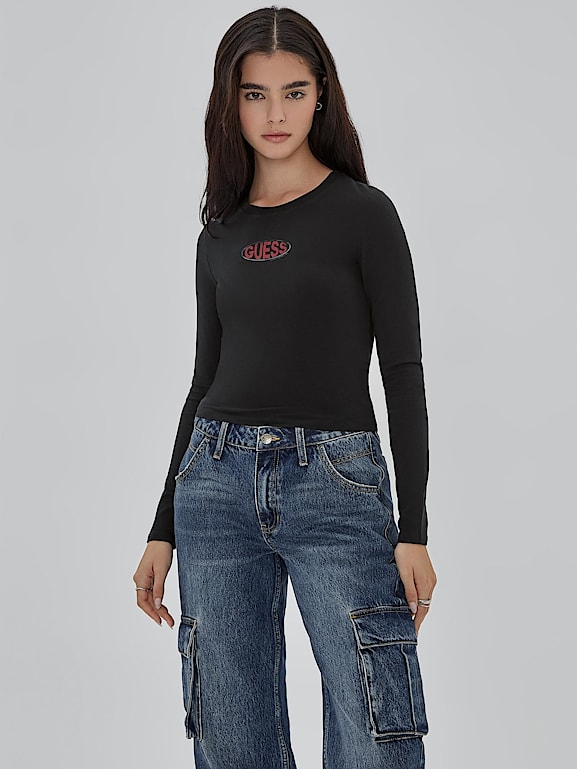 GUESS Originals Front logo stretch t shirt Women