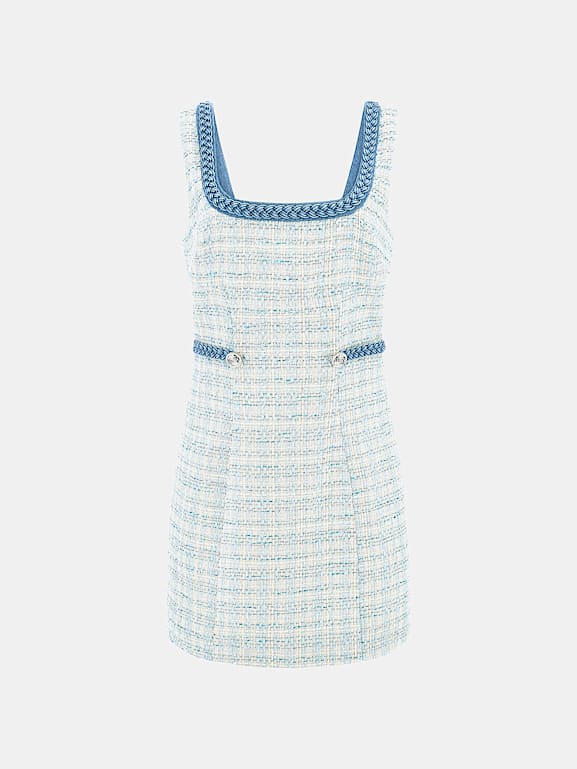 Balmain blue tweed dress cheap
